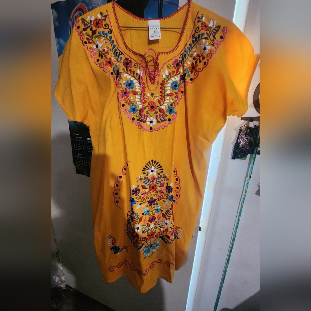 Embroidered Yellow Women's Mini Dress